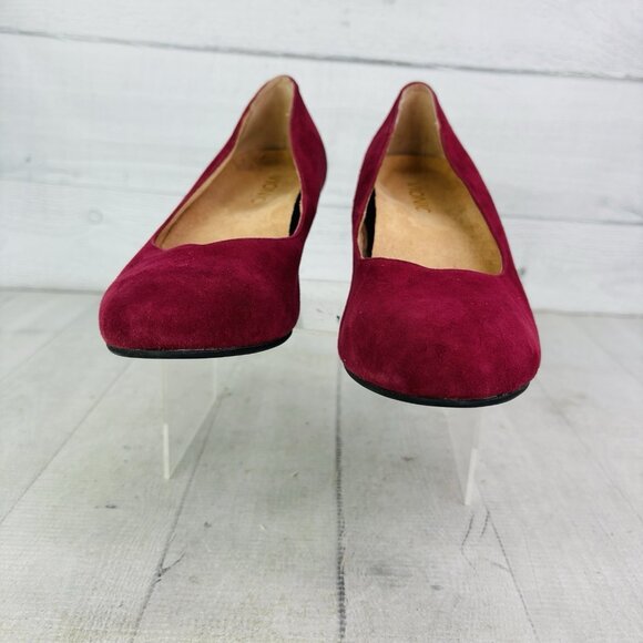 Vionic ANTONIA Burgundy Suede Leather Arch Support Slip On Wedge Shoes Sz 6.5 W - Picture 3 of 16